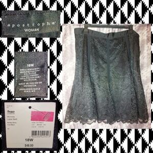 Apostrophe brand Black Lace Soft Woven A-Line Skirt Sz 18W